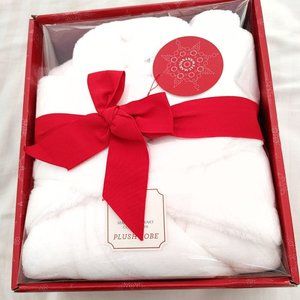 NWT White plush robe with headband (one size fit most)